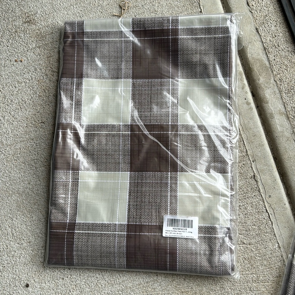 Brown plastic buffalo plaid tablecloth 54 x 120